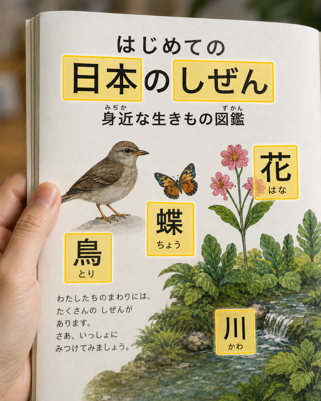 Japanese book page with highlighted words